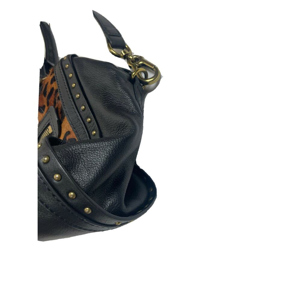 ORYANY Kelly Calf Hair Satchel Bag Leopard Black Leather 2 Handles KL053 Purse - Picture 5 of 11